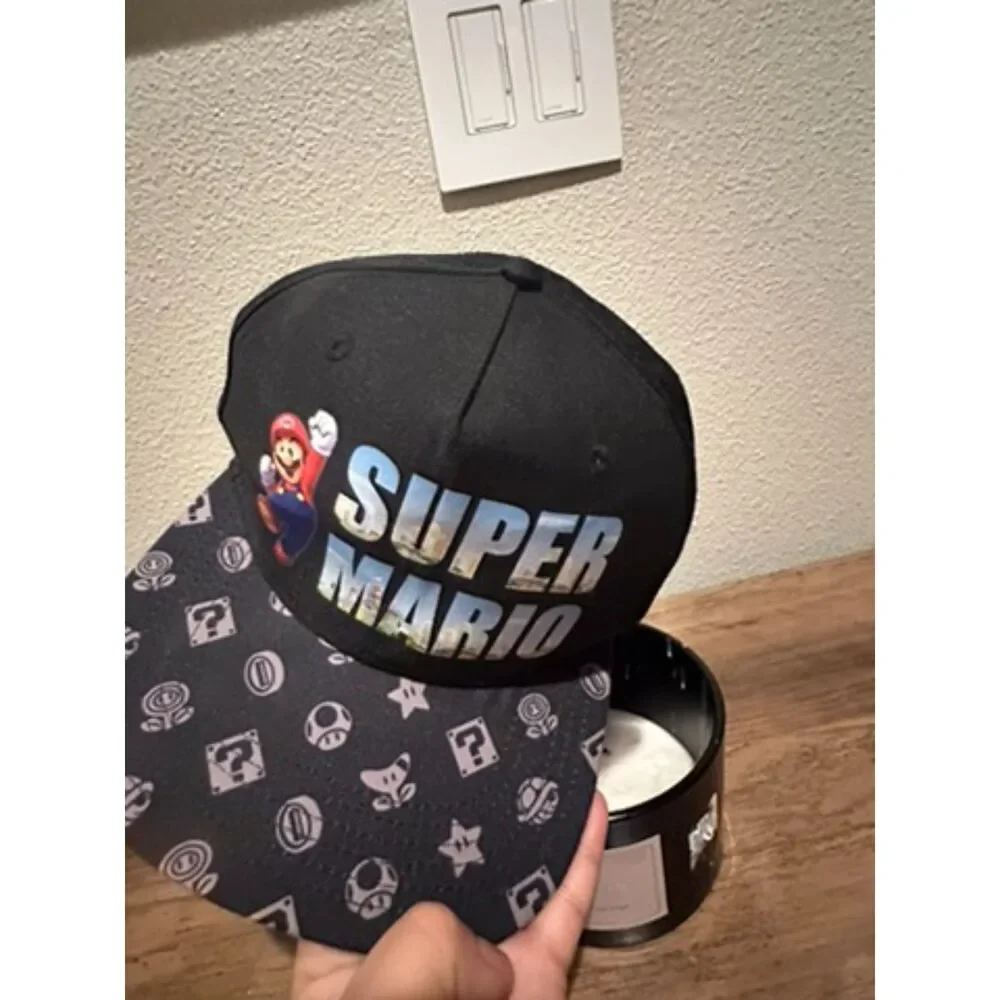 Nintendo Super Mario Bros Youth Sized Adjustable Snapback Hat Cap Black Flatbill